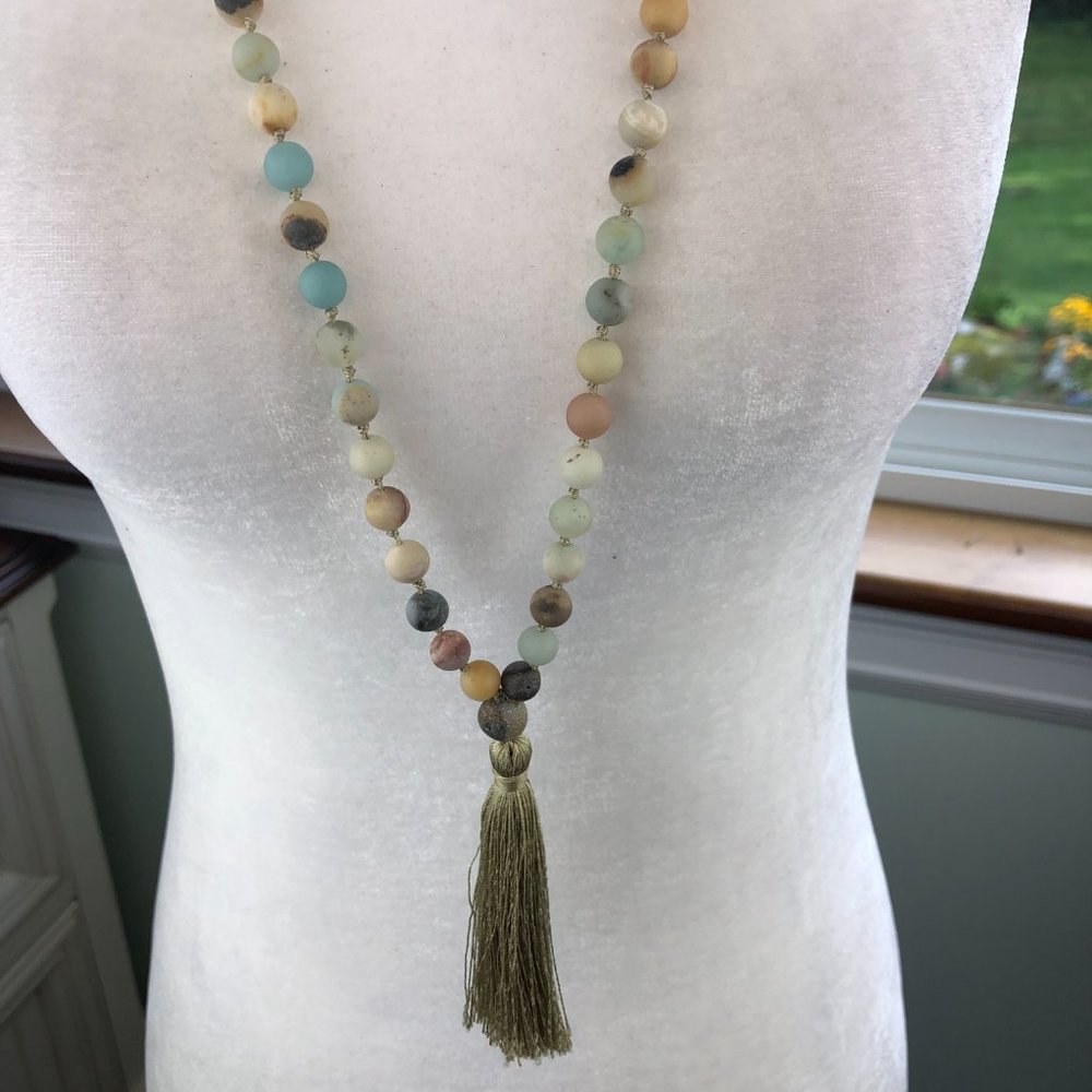 Amazonite Mala Bead Necklace Yogi Boho Wellness Meditation Healing Spiritual - Picture 4 of 10